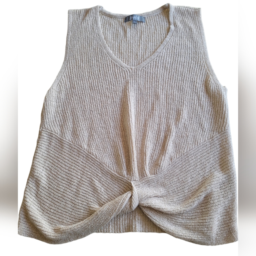 Marled Crinkled Yarn Tank Tie Knot Sweater XL